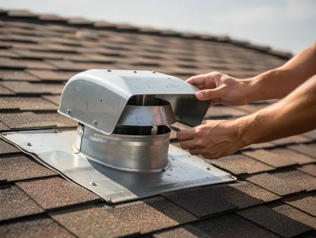 Riverview Dryer Vent Cleaning certified technician safely cleaning a roof-mounted dryer vent in Riverview