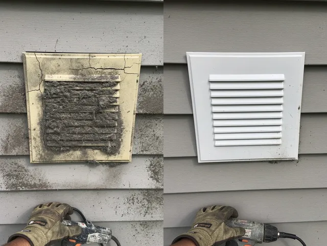 Riverview Dryer Vent Cleaning technician installing high-quality dryer vent cover at a residential property in Riverview